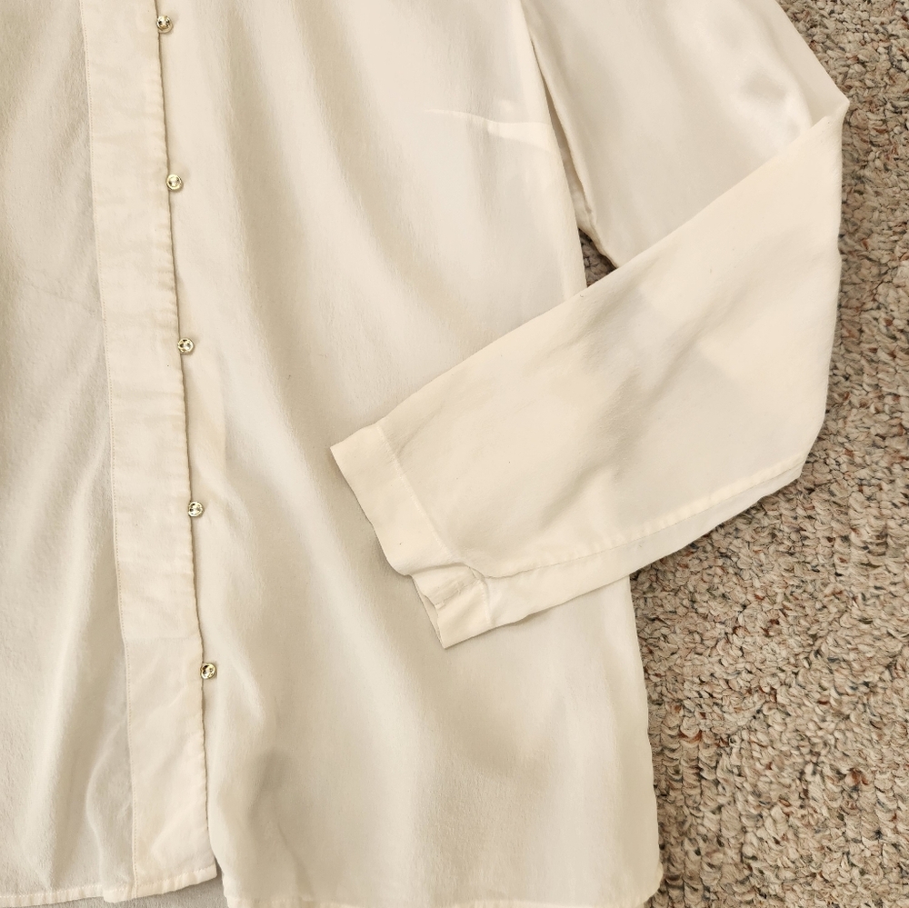 MASSIMO DUTTI Women's Blouse Small Cream 100% Mulberry Silk Quiet Luxury Top - Picture 13 of 13